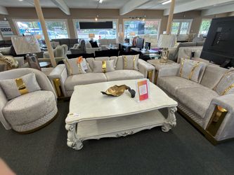 3PC Glam Beige/Gold Living Room Set
