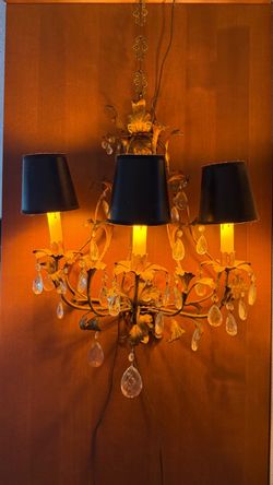 Gold Tole Floral Chandelier with Crystal Drops