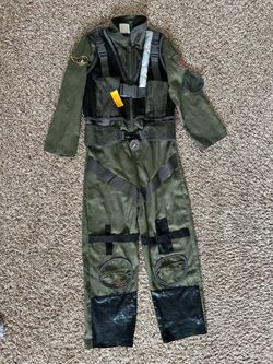 Kids Olive Green Air Force Pilot Costume with Patches