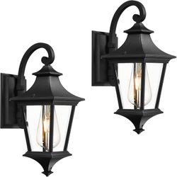 15" Outdoor Porch Light, Farmhouse Exterior Wall Light for Patio, Clear Glass with Black Finish 2 pack