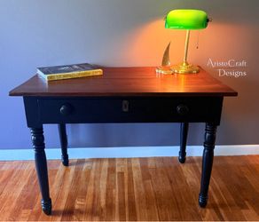Vintage Refinished Desk With Stained Top, Drawer & Coordinating Backing Paper