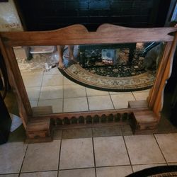 Vintage Wooden Mirror with Drawers