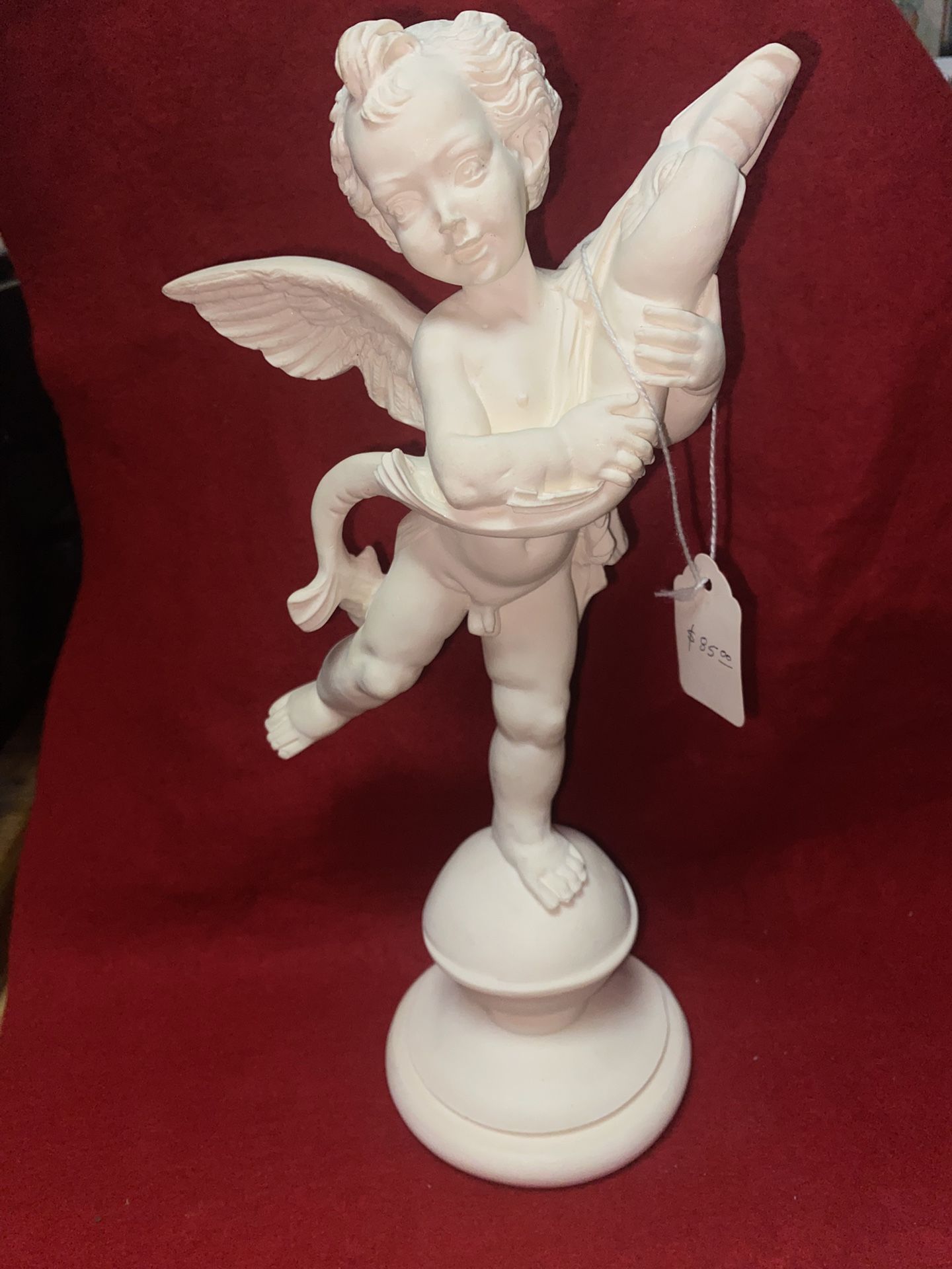 12.5 Inch Alabaster Greek Boy With Fish Statue Imported From Greece (2 available)