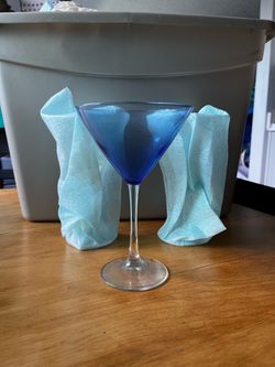 Vintage cobalt blue top martini glass with a clear stem and base