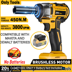 ON SALE. TOOL ONLY. COMPACT LIGHTWEIGHT POWERFUL IMPACT WRENCH, COMPATIBLE WITH MAKITA AND DEWALT BATTERIES, 3800 RPM, 450 NM OF TORQUE.