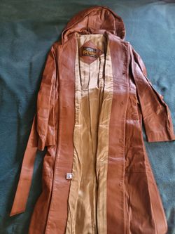 Vintage Brazilia Hooded Leather Trench Coat - Chestnut Brown By D&H