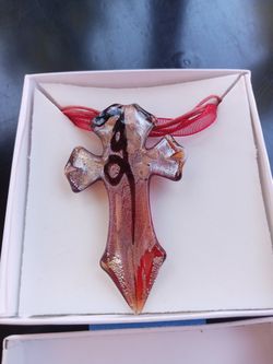 Glass Cross Necklace (Red)