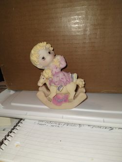 Lovely Porcelain Cute Little Girl Riding A Rocking 🐎.