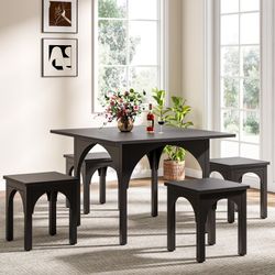 Tribesigns 5-Piece Dining Table Set for 4 People, Modern Black Kitchen Room Table with 4 Chairs, 39.4-Inch Square Dinner Table Set with 4 Seats for Ki