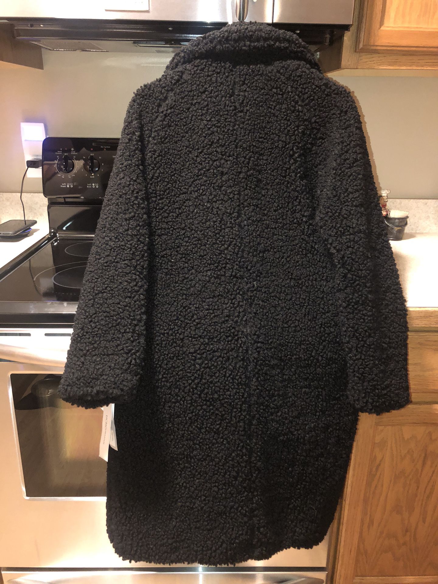 Women’s New Black Sherpa Long Coat Size XS