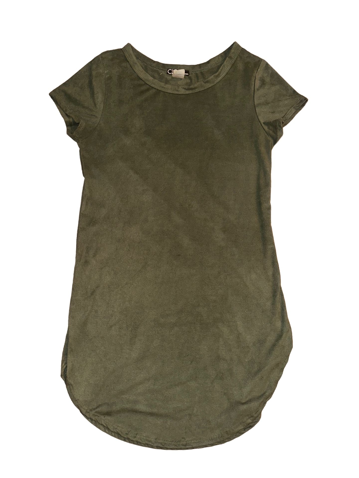 Olive green suede tshirt dip hem mini dress tunic