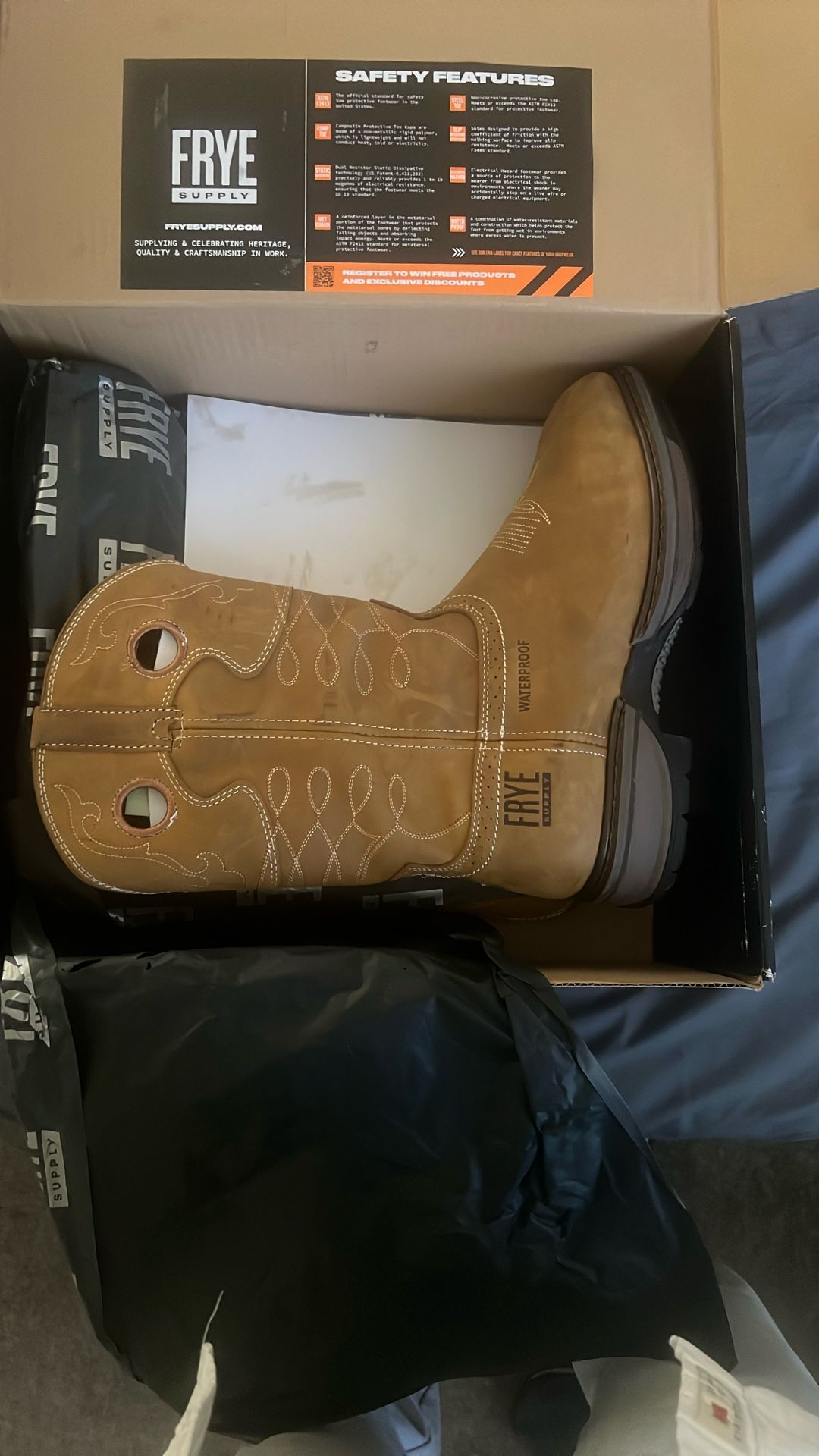FRYE Safety Western Boot Size 9.5 Steel Toe Slip Resistance