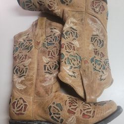 New Women Corral Cowboy Boots Cowgirl Antique Saddle Multi color Roses 🌹 7.5 7 1/2 Retail $299