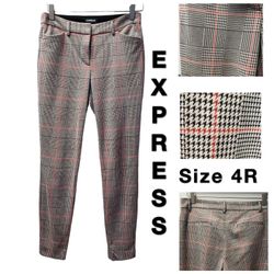 New EXPRESS Skinny Mid Rise- Stretch- Plaid Houndstooth Pants- Size 4R- Black,  Gray,  Red. YES! IT'S STILL AVAILABLE.