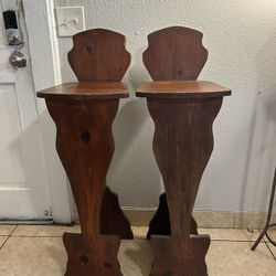 Antique Pair of Rustic Country Solid  Wood Bar Stools Traditional Colonial