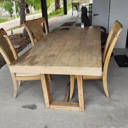 Manufactured Wooden Table & Matching Chairs X3