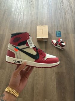 NIKE OFF WHITE CHICAGO JORDAN 1 VIRGIL ABLOH SIZE 9 AA3834-101 UNC ALASKA TRAVIS