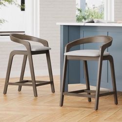 2X Beige color 24” solid wood barstools