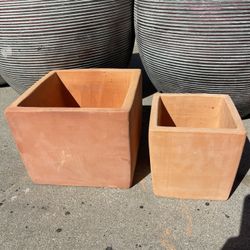 Square Terracotta Pots-Cube Tuscan Terracotta Planters-$40 set of two