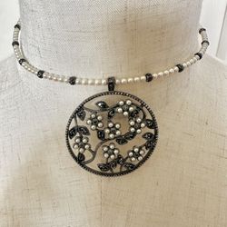 Vintage Monet Faux Pearl And Marcasite Choker Necklace