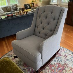Grey Tufted Fabric Rocking Chair