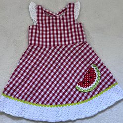 Red/white Seersucker Watermelon Dress