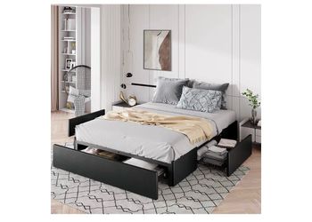 Full Size Platform Bed Frame with 3 Storage Drawers