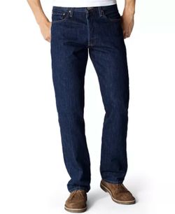 Levi’s Original 501 men’s button fly dark wash blue straight leg jeans, size 42x30