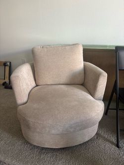 ODUWA Swivel Barrel Chair, Beige