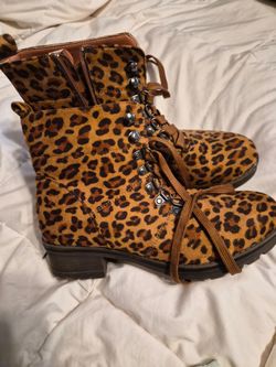 Leopard Print Lace-Up Combat Boots