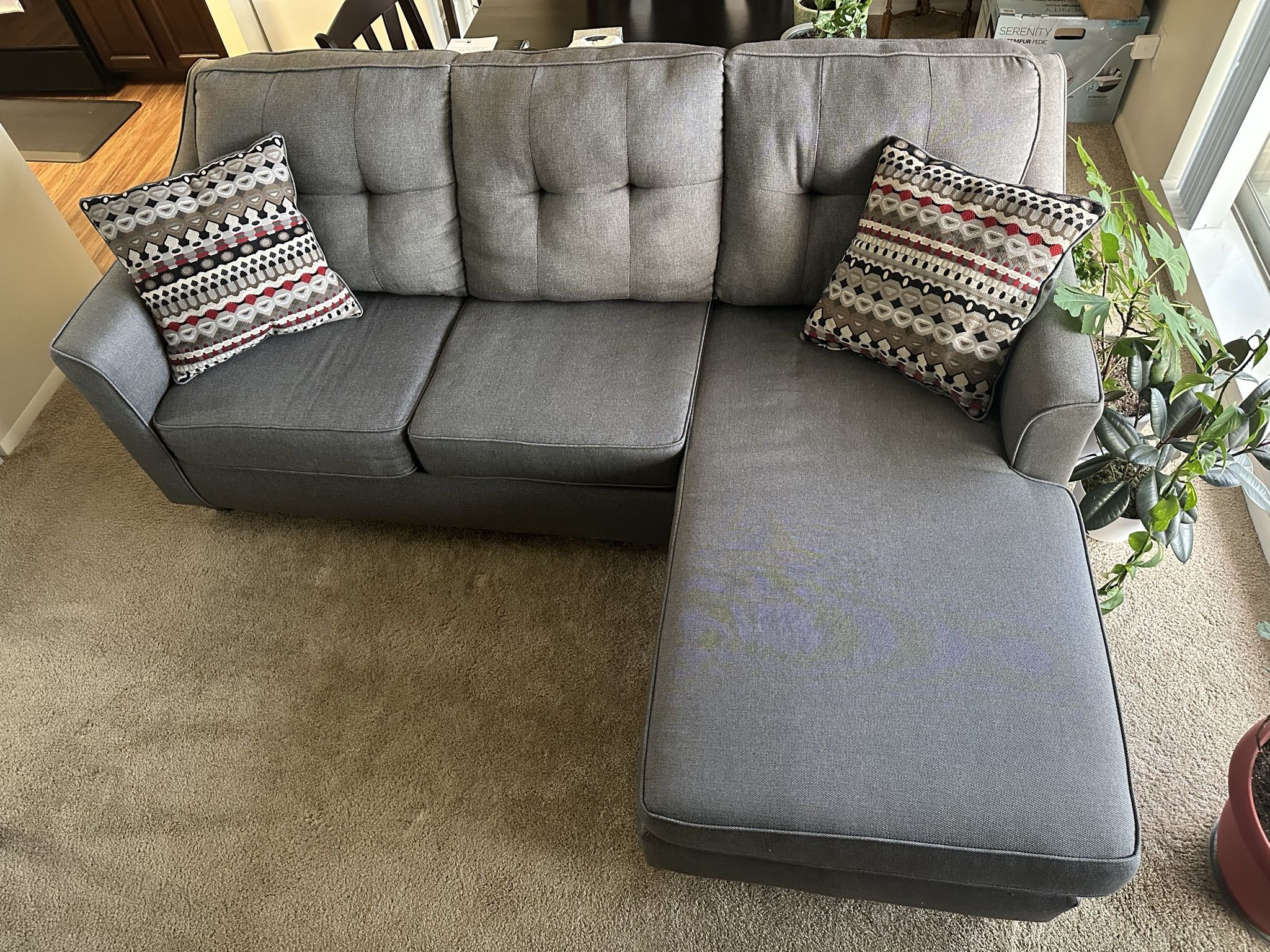 Great Condition Grey Couch With Ottoman