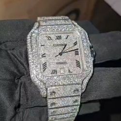 Cartier Santos Style Iced Out Watch – Diamond Tested – With Box