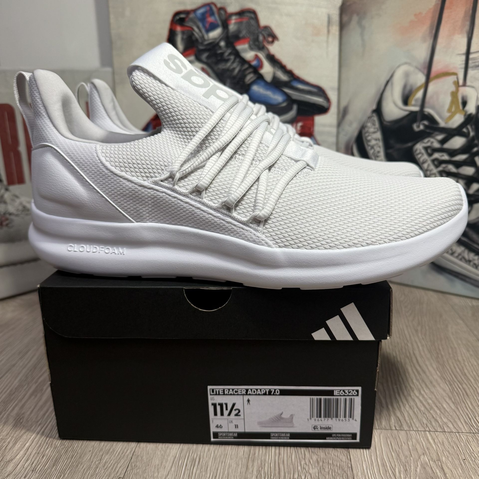 New Adidas Lite Racer Adapt 7.0 Casual Shoes White Grey Size 11.5 Men