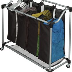 Laundry Sorter, 4-Compartment, Black, 4-Bag