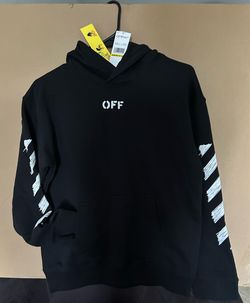 Off-White Kids Black Pullover Hoodie with White Diagonal Stripes Size M(10/12)