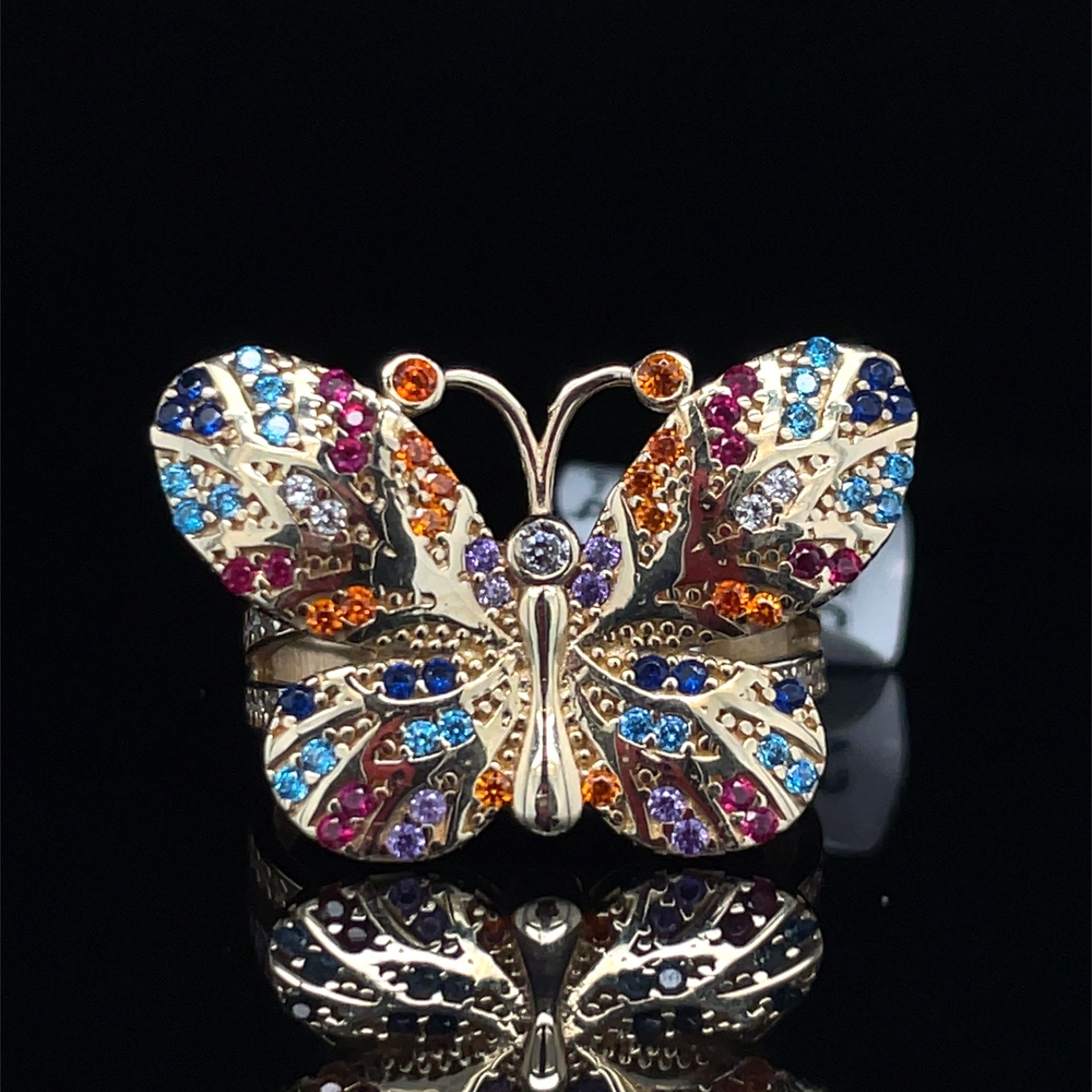 14KT Yellow Gold CZ MultiColor Butterfly Ring 4.57g Size 7-3/4 184115/4