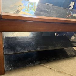 Glass And Wood TV Table With Drawer