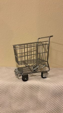 Metal Small Grocery Shopping Cart Buggy Decoration Toy Decor Doll Size 7" Long