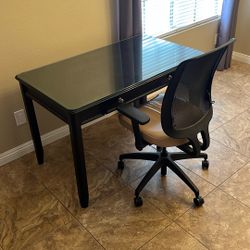 Office Desk W/Glass Top & Office Chair