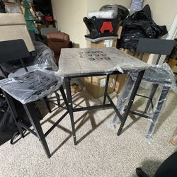 Dining Table and Chairs Set for 2, 3-Piece Small Square Pub Bistro Table and Stools with Backrest, Counter Height Dining Table Set for Kitchen Small S