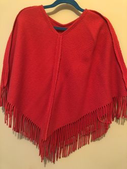 Burberry red cashmere/wool poncho with fringe. For small woman or young lady