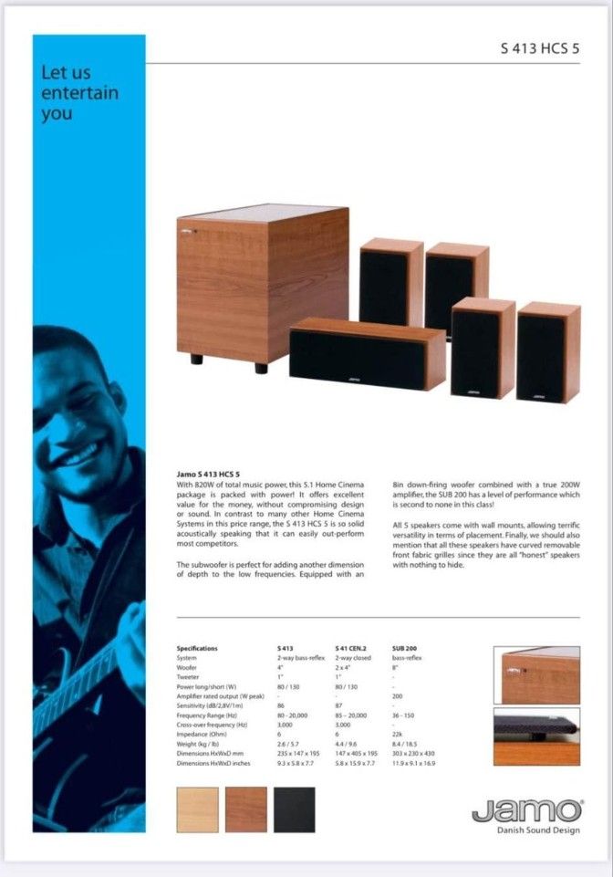 Jamo Home Theater System, Speakers and Subwoofer