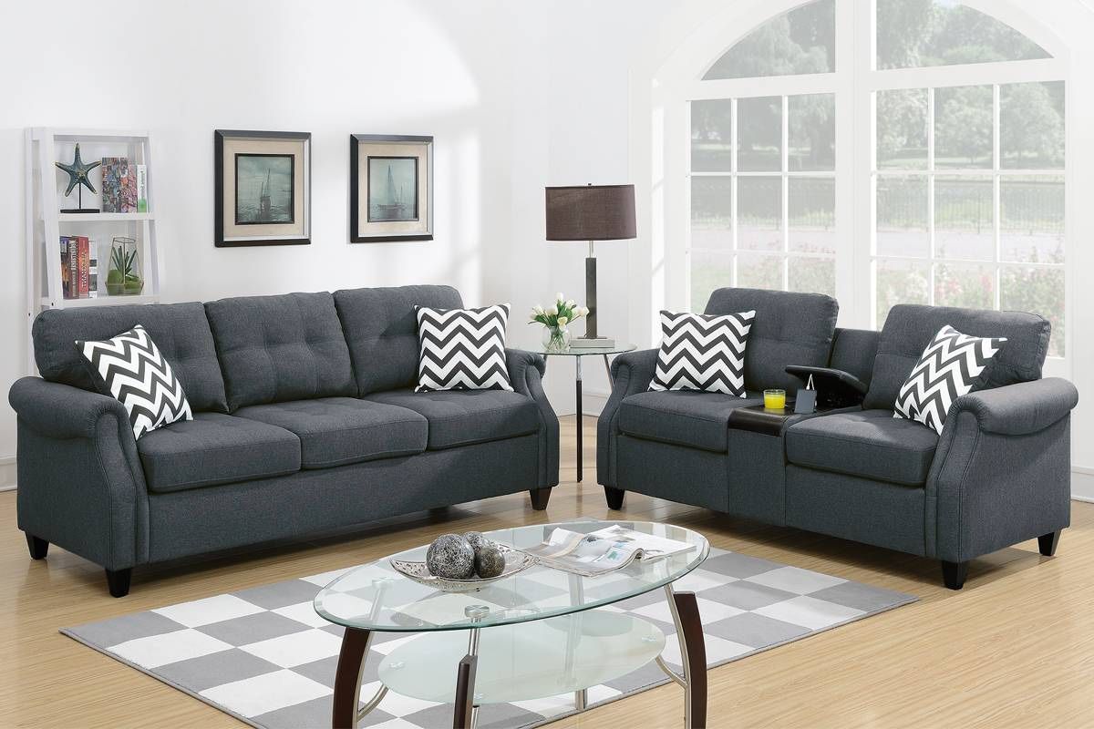 Sofa & Loveseat W/USB Console Dark Grey Or Brown