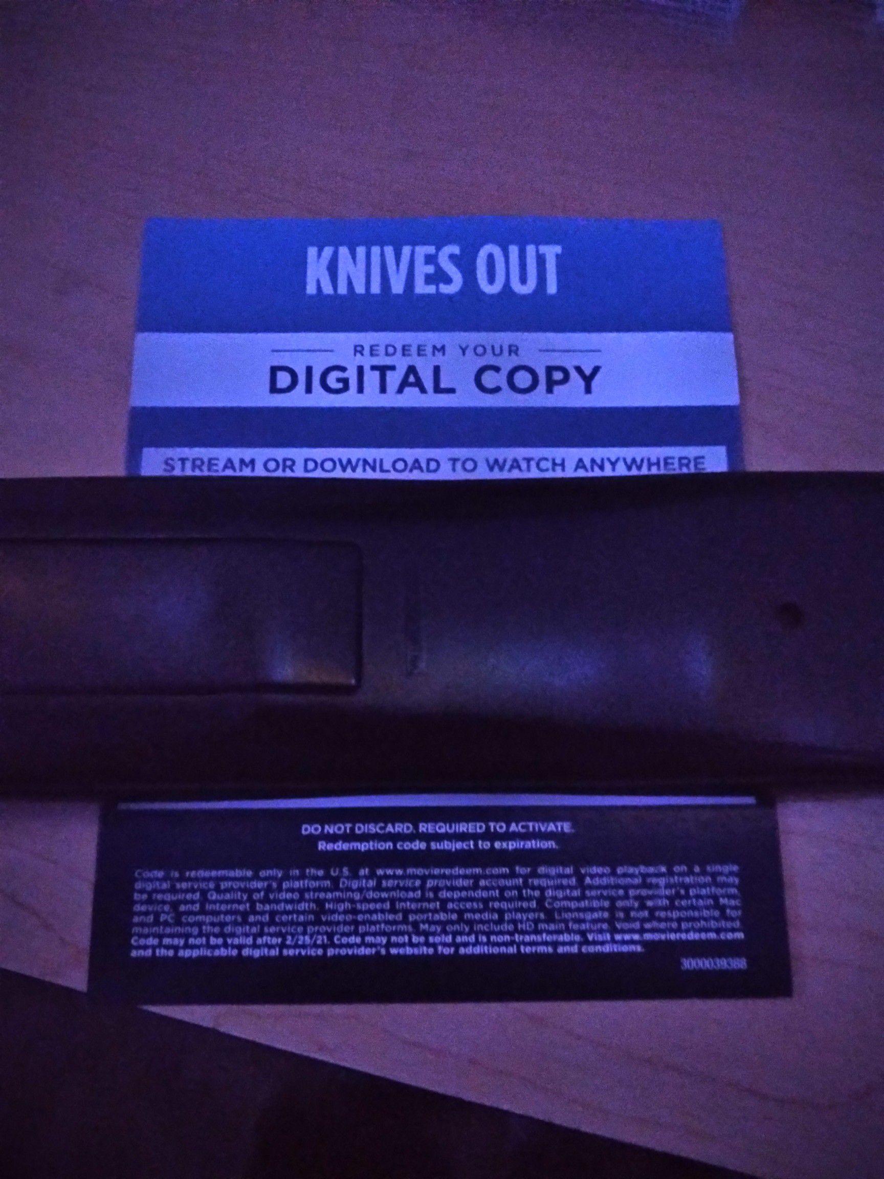 Knives Out 4k digital code
