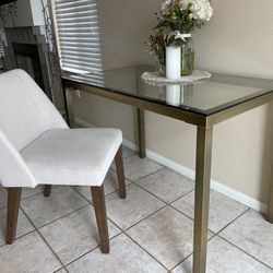 Brushed Gold Glass Top Table / Desk - 42” x 24”