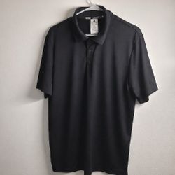 adidas Men's Black Collared Polo Shirt L Short Sleeve Button Solid