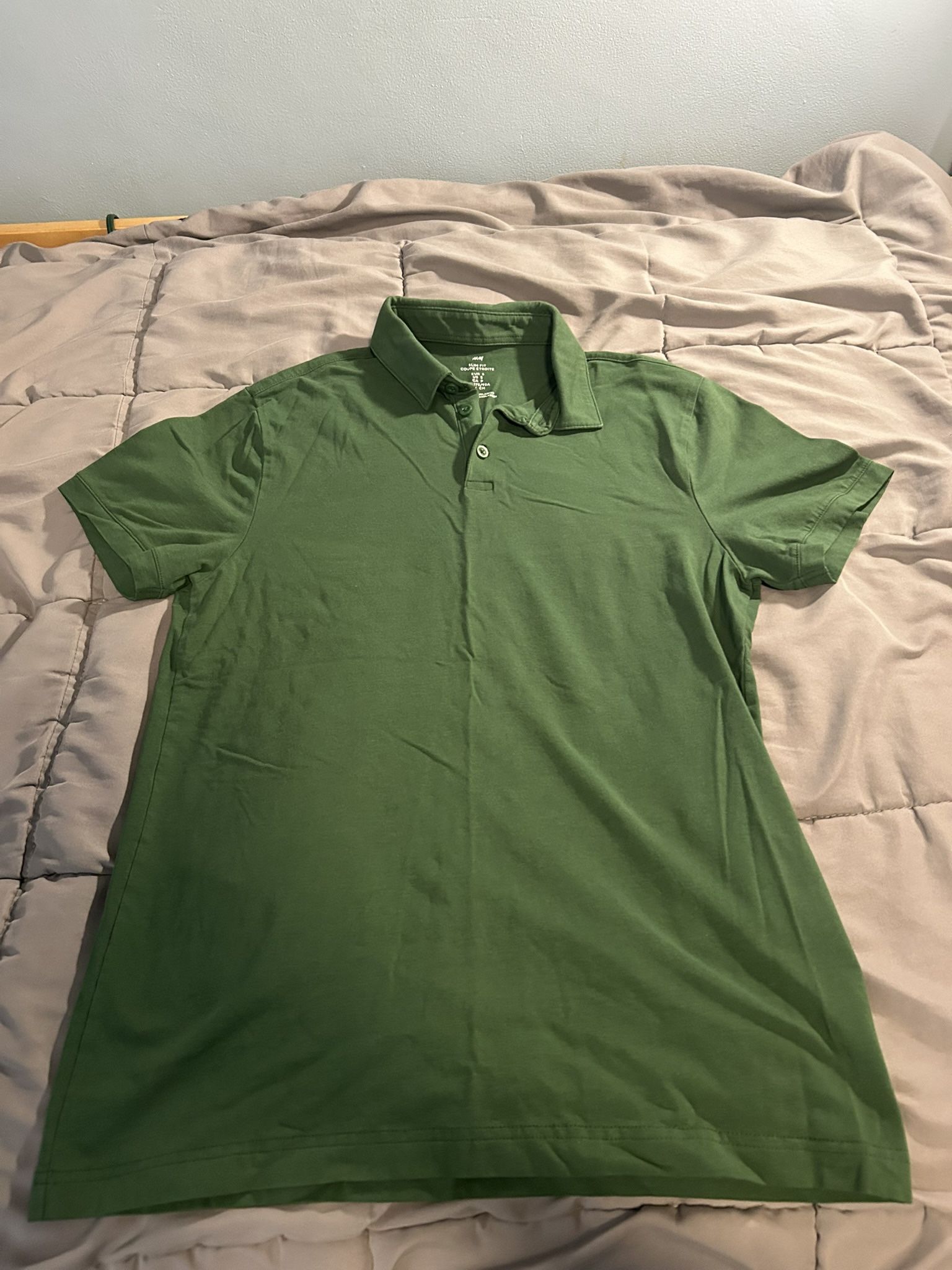 H&M Polo Shirt Slim Fit Men’s Shirt - Small Green With Extra Button