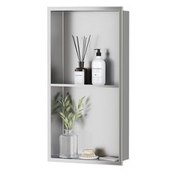New No Tile Shower Niche, Stainless Steel Wall Niche 13.1"X25.1"(Inner Size 12"X24"), Two-Tier Bathroom Shelf
