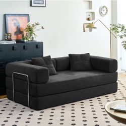 Mercer41 Black Corduroy King Size Convertible Sleeper Sofa Bed