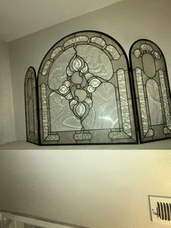 $444 Clear Like Stained Glass Fireplace Decoration, Three Panel, Heavy Reflective, Decor, Decoration Sophisticated partition, flower, bed, 
